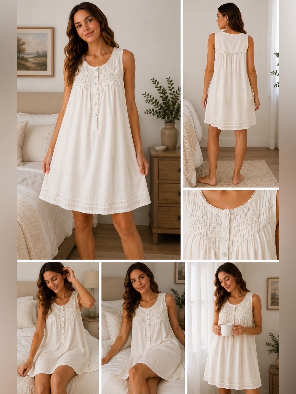 Eileen West White Cotton Sleeveless Nightgown XL Lace Pintuck Cottagecore